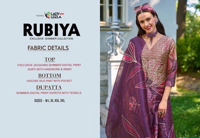 Rubiya By Lady Leela Jacquard Digital Printed Readymade Suits Wholesale Shop In Surat